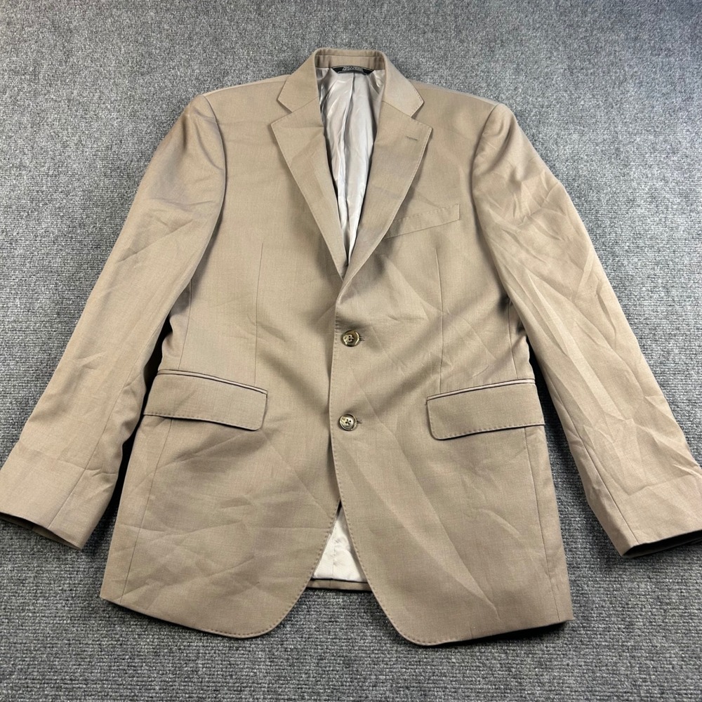Saks Fifth Avenue Mens 38R Slim Fit 100% Wool Blazer Tan Khaki Sport Coat